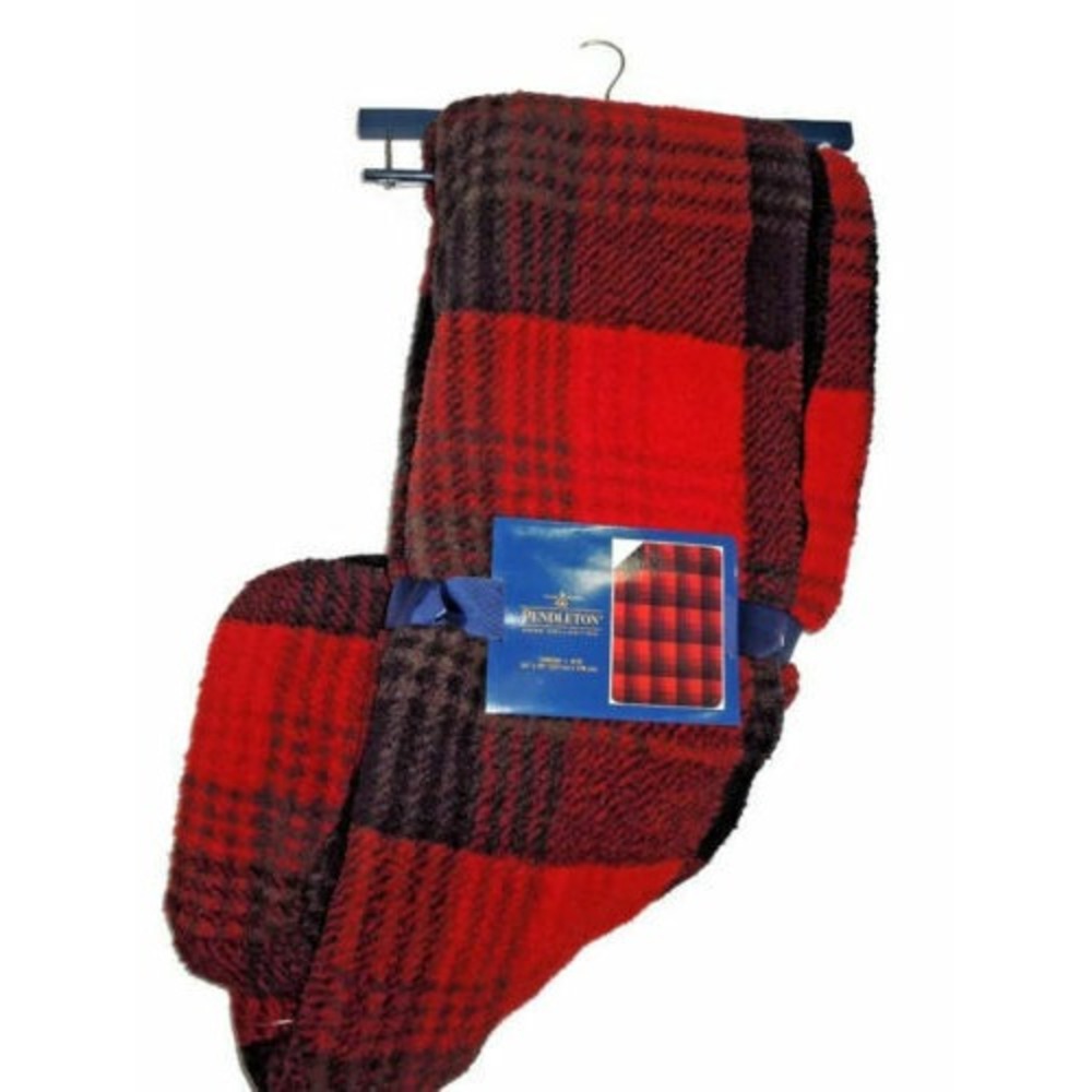 Pendleton Red Buffalo Plaid Sherpa to Fleece reversible Blanket throw 50 x 70